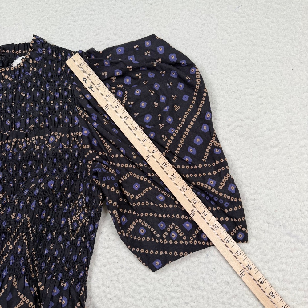 Sea New York Delphine Puff Sleeve Smocked Top Small? Black Blue Geometric Cotton - Picture 10 of 12